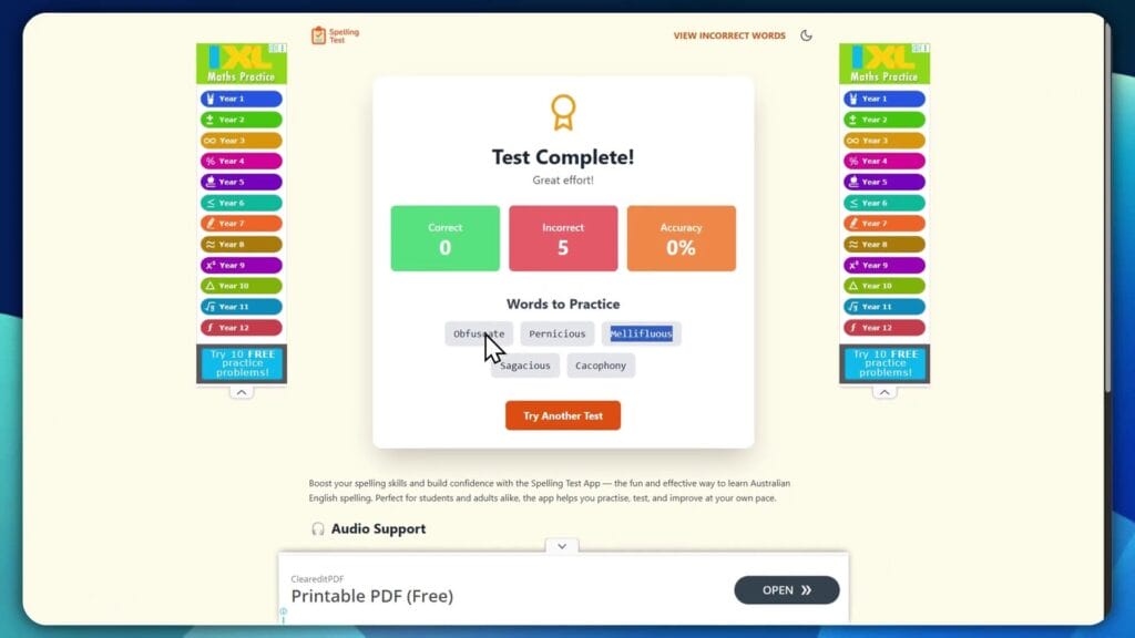 REVIEW AND TESTING SPELLING TEST APP WEBSITE 0 02 35